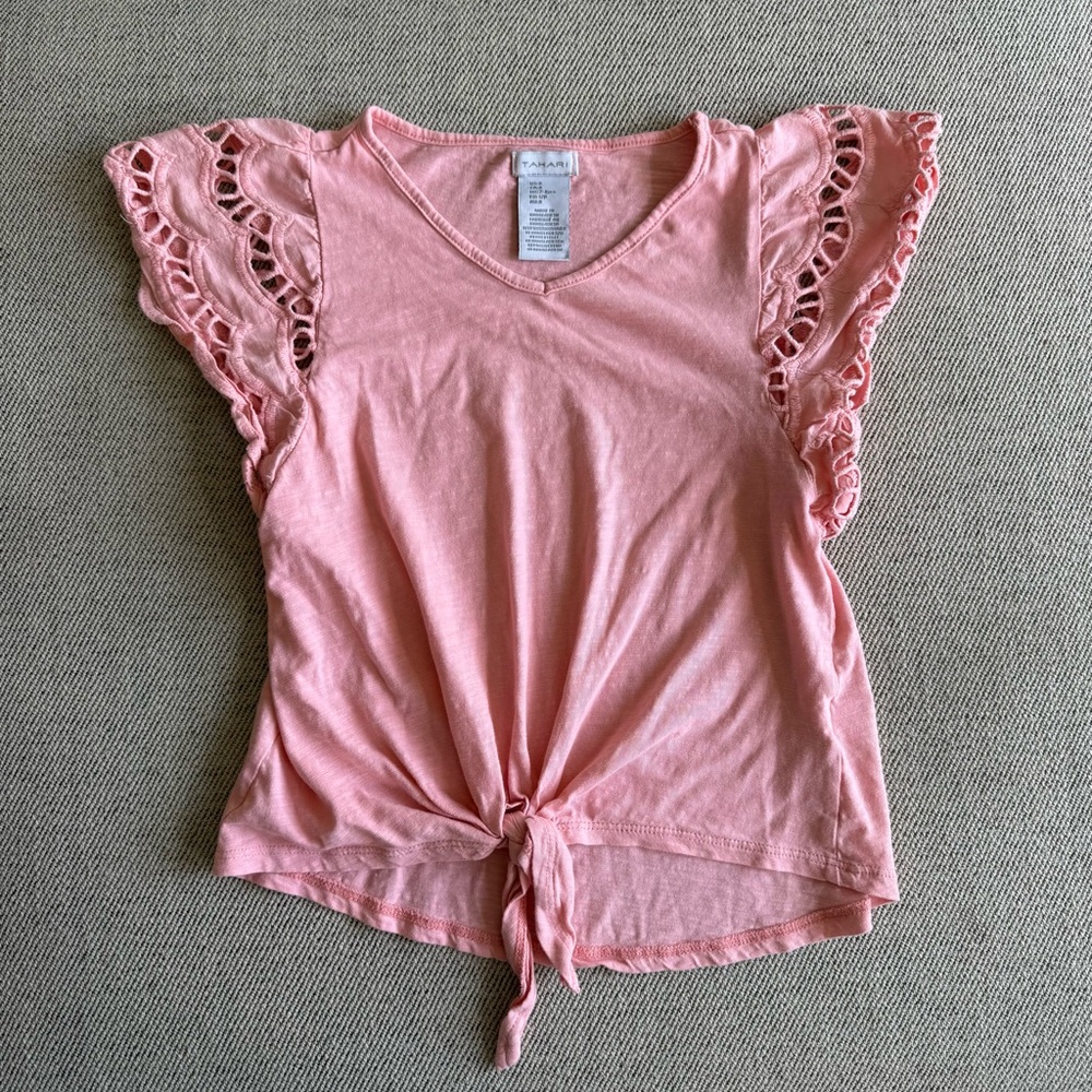 Tahari Pink Flutter Sleeve Blouse